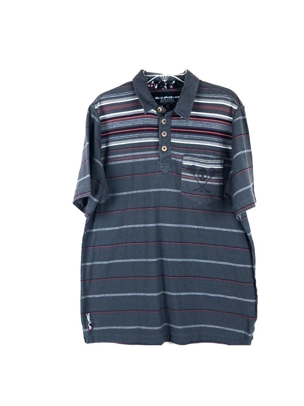 EUC-QUIKSILVER Stripes, ShortSleeve, Collar, Pocket, ReverseStitching Polo Shirt